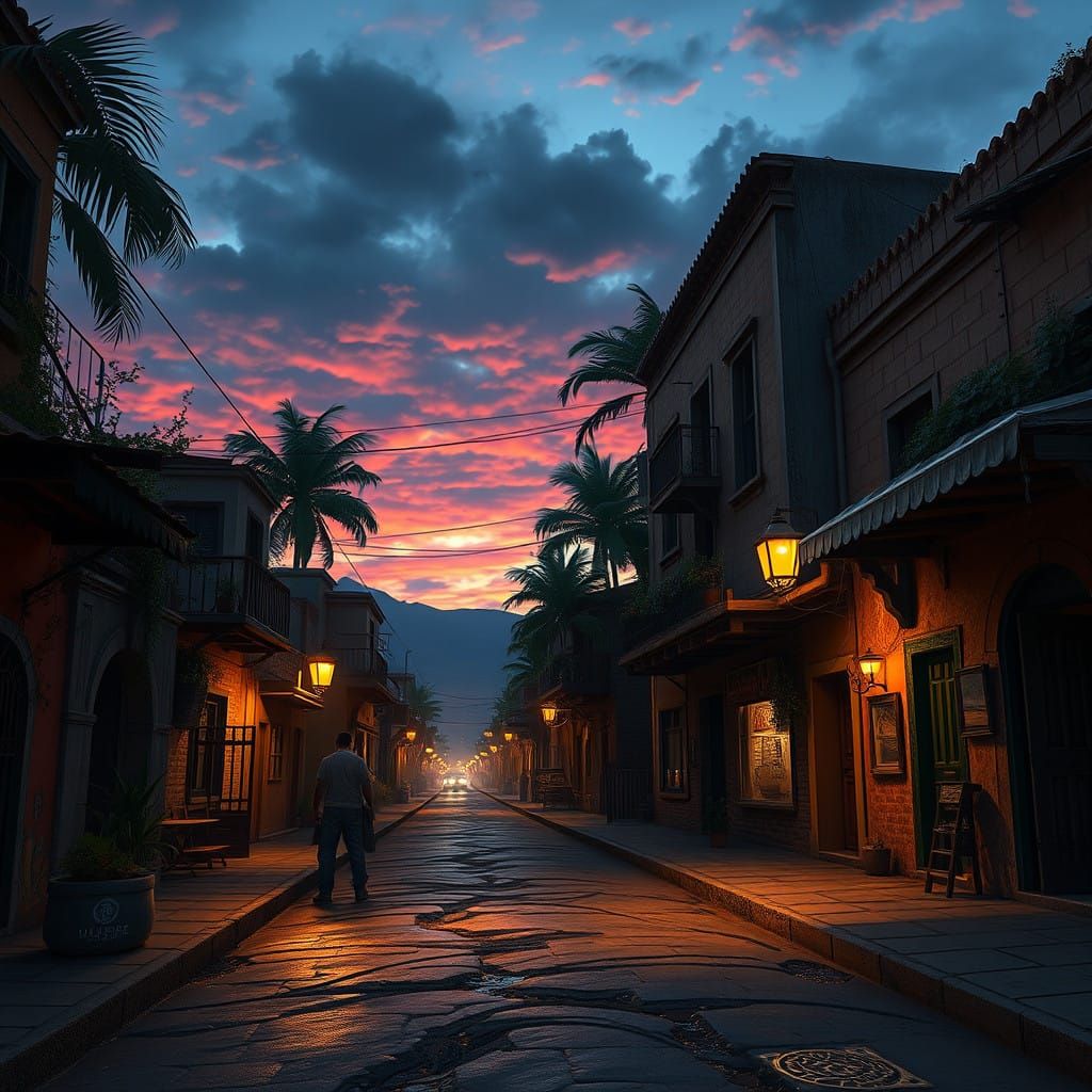 Vibrant Mexican Street Unfolds at Dusk in Surreal 8K Detail