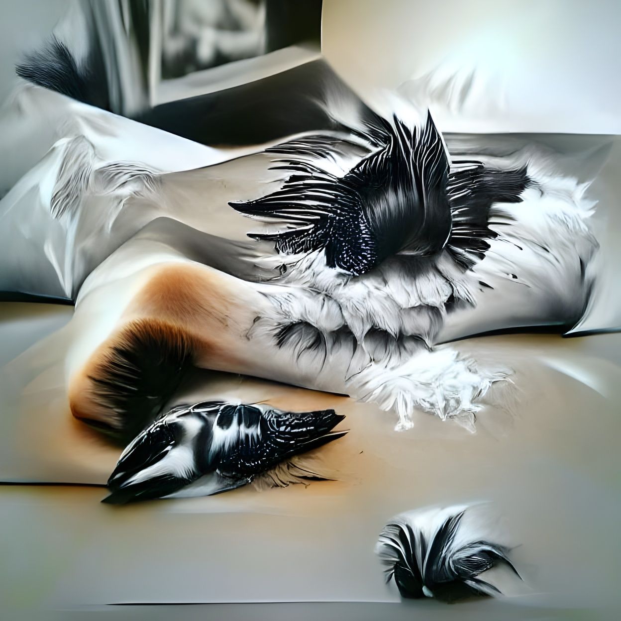 Burning Feathers in Black and White Surrealism