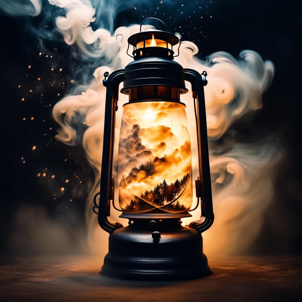 Hurricane Double Exposure in Illuminated Lantern