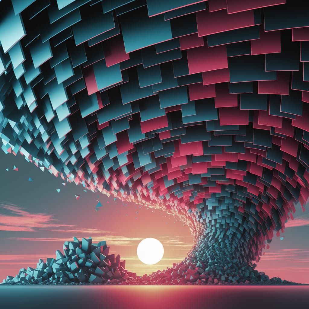 Vibrant Digital Storm with Fragmented Shapes