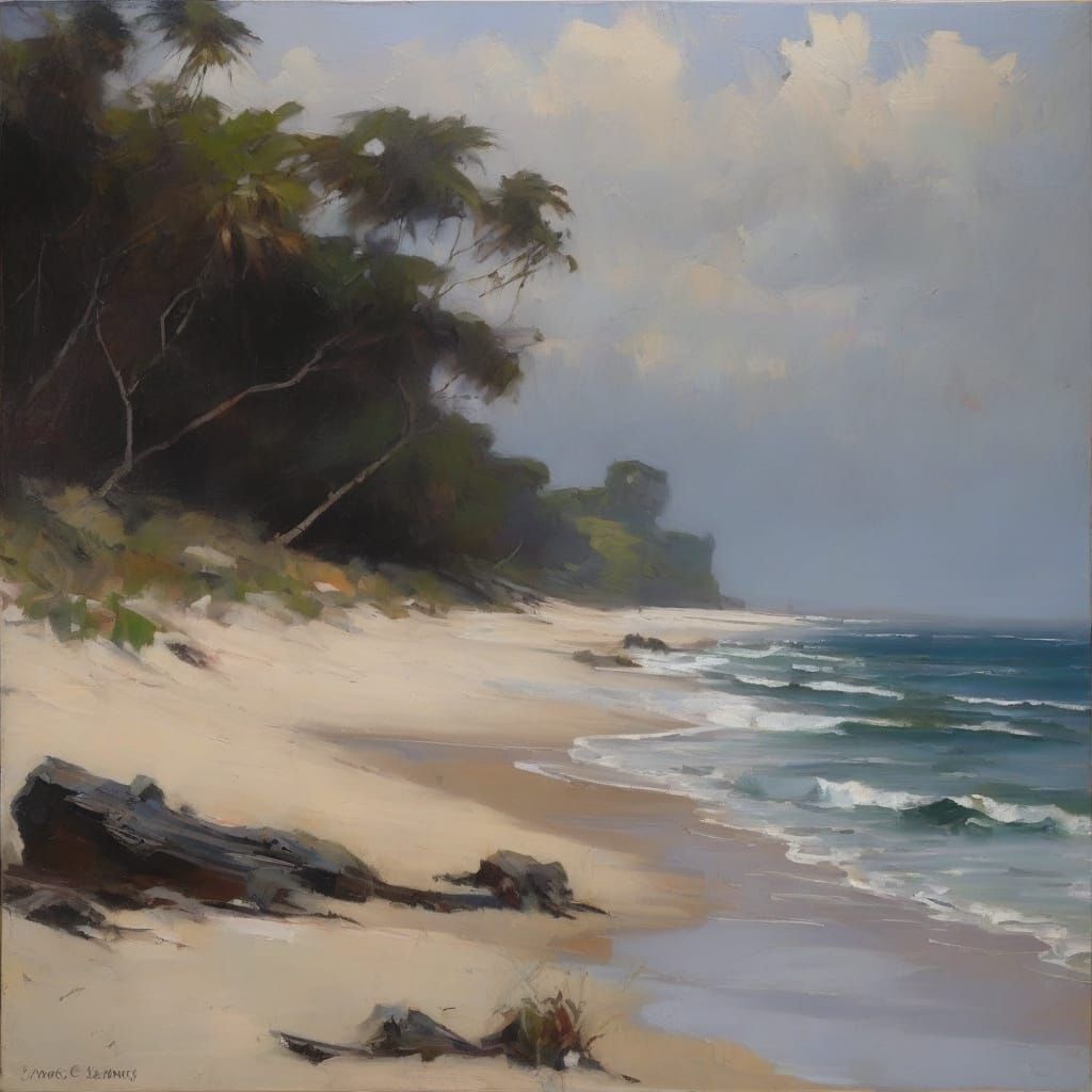 Black Shoreline Landscape of Loneliness in Oil