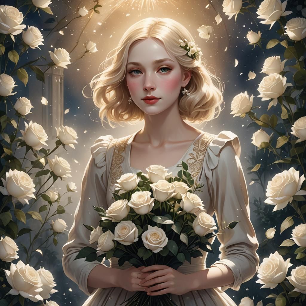 Girl with Roses in Marie Laurencin Style