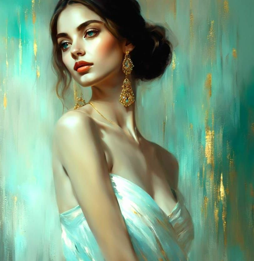 Expressive Portrait of Young Woman with Turquoise Background