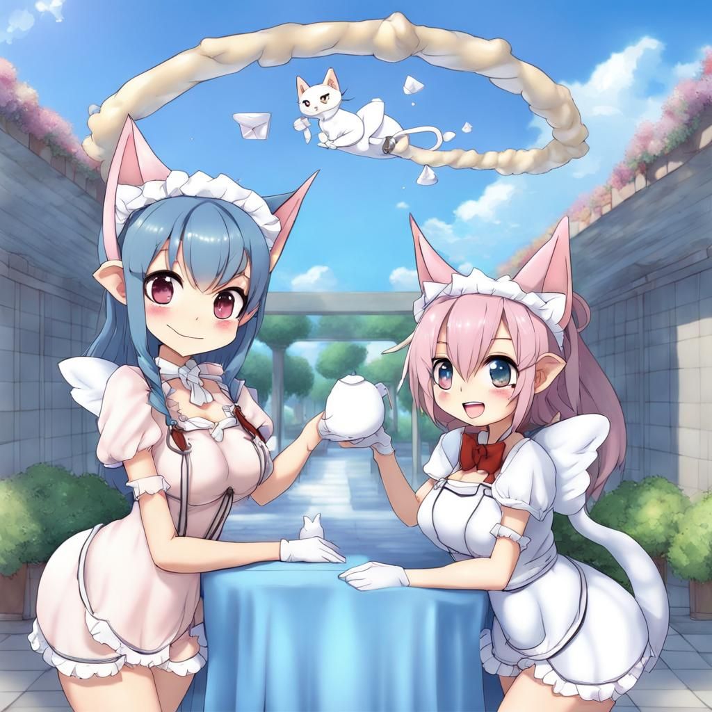 Anime Style: Elf Maids with Wings and Cat Tails