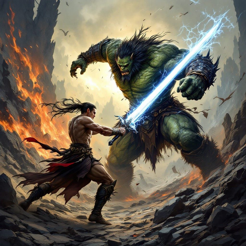 Ferocious Orc Warrior Meets Elven Mage in Epic Fantasy Battl...