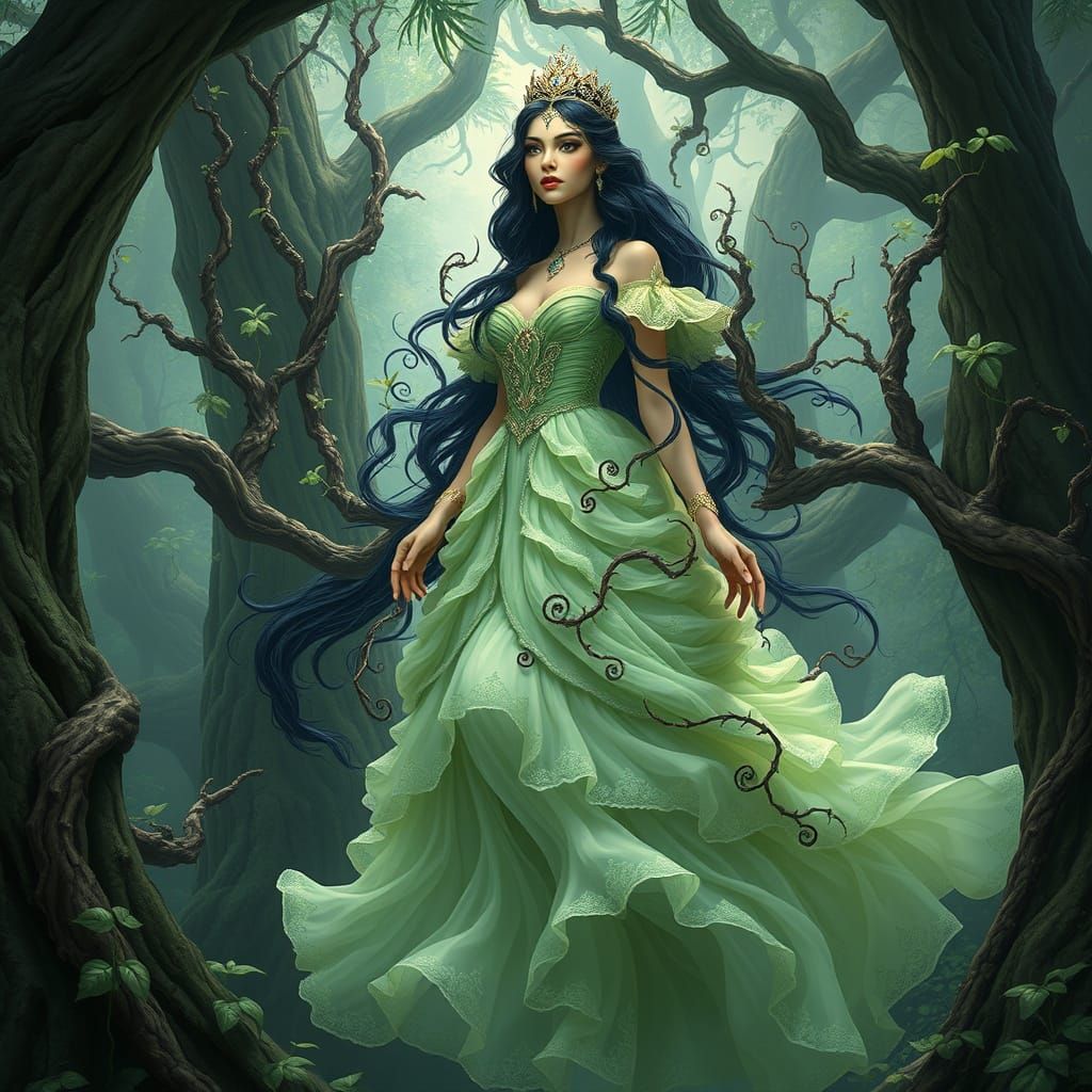 Regal Fantasy Princess in Tropical Jungle Landscape