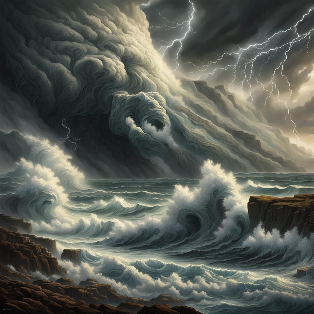 Dramatic Storm and Volcano Scene