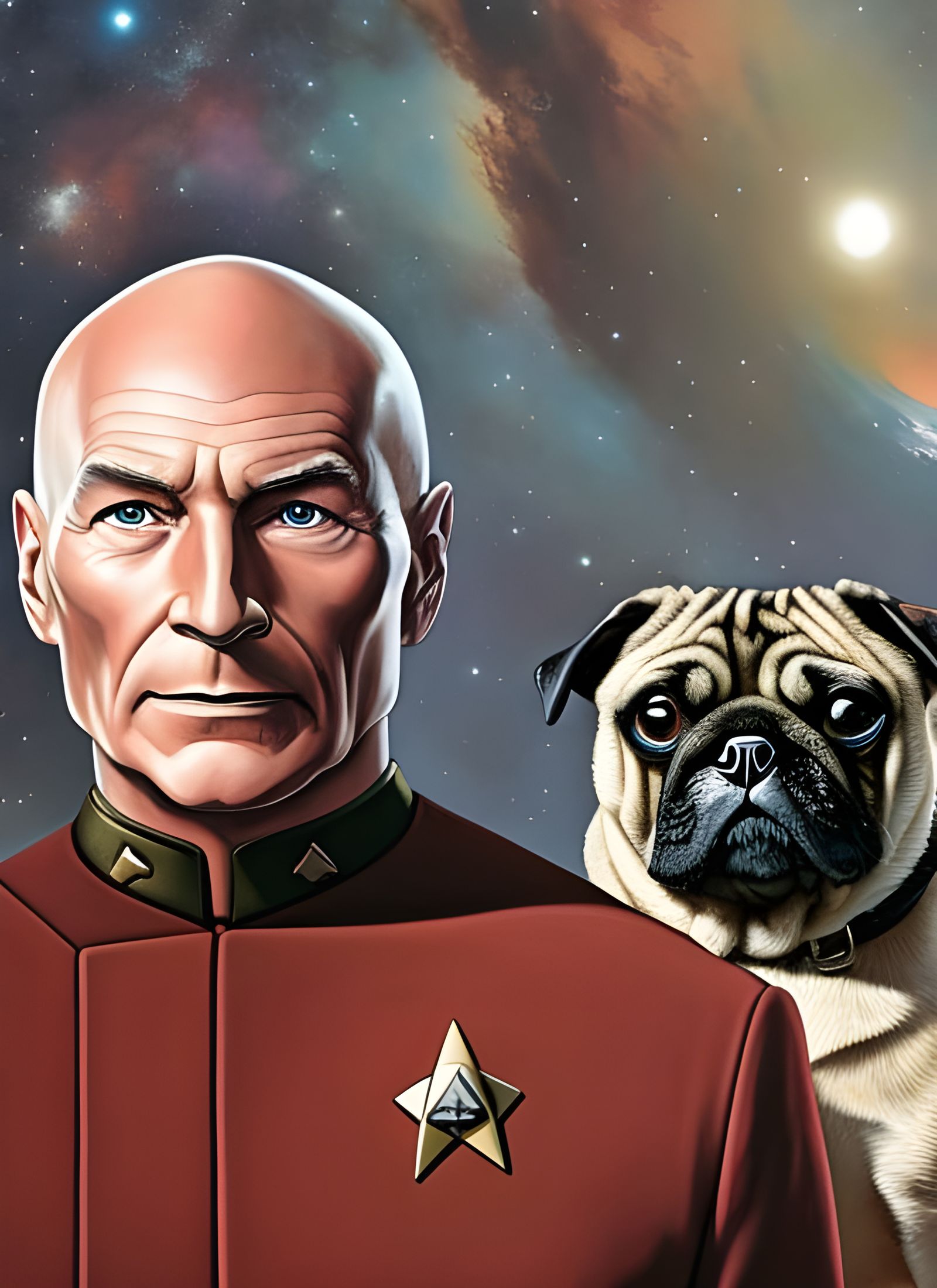 Captain Picard and Pet Pug in Space