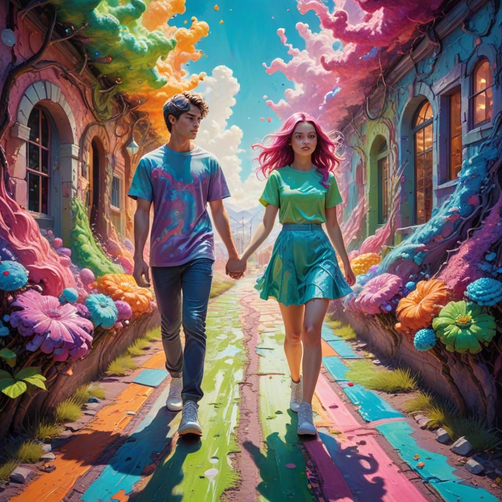 Psychedelic Pop Art: Teens in Fractal Lane