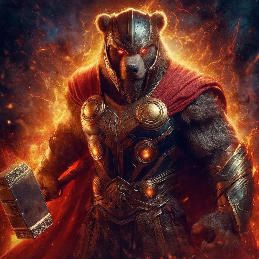 Obese Bear-Thor Portrait in Explosive Darkness
