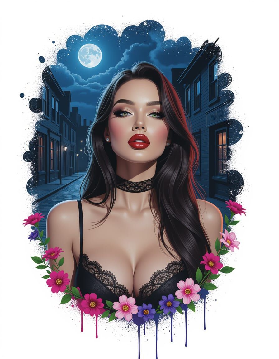 Woman in Pantyhose on Dark Street at Night