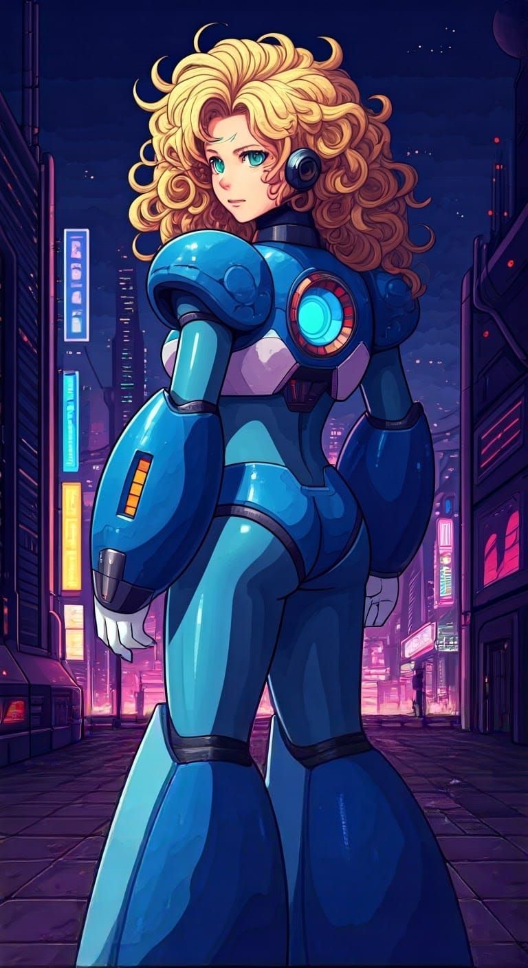 Female Megaman X in Cyberpunk Armor