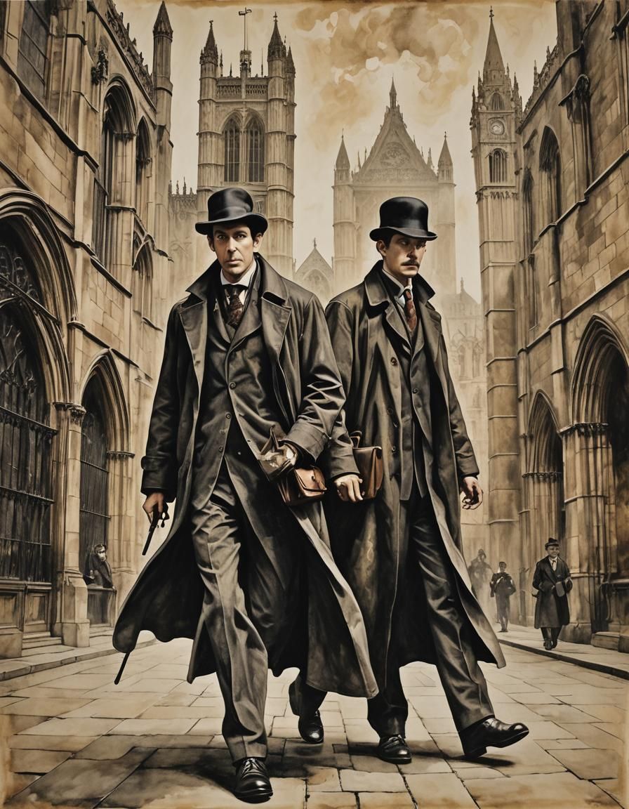 Sherlock Holmes and Watson in Surreal Academic Art