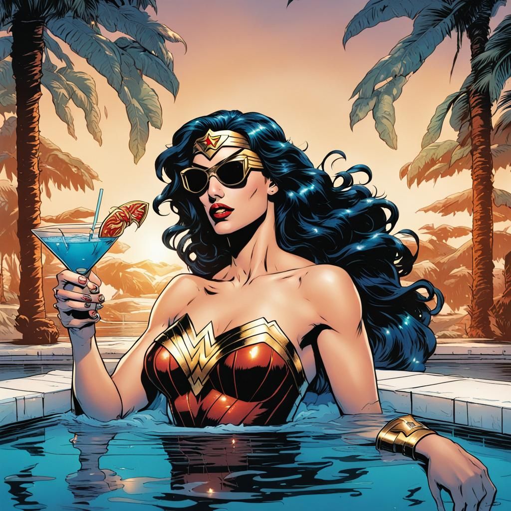 Wonder Woman in the Pool