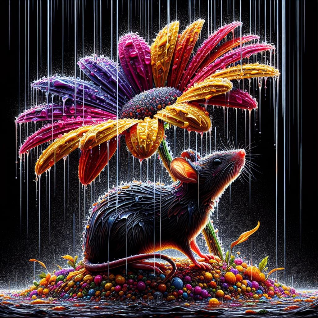 Mouse Under Daisy in Rain, Crystalline Sculpture