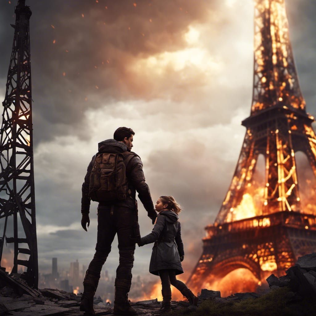 Post-Apocalyptic Eiffel Tower Selfie: Brutalist 3D Rendering