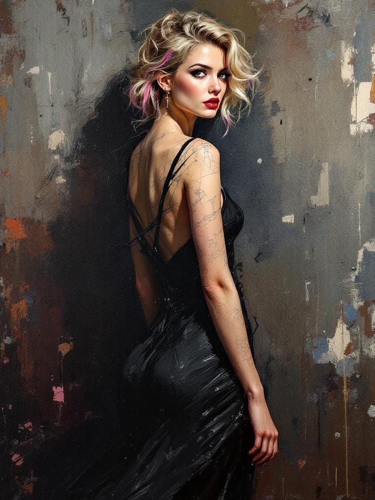 Pin-Up Woman in Expressionist Impasto Style