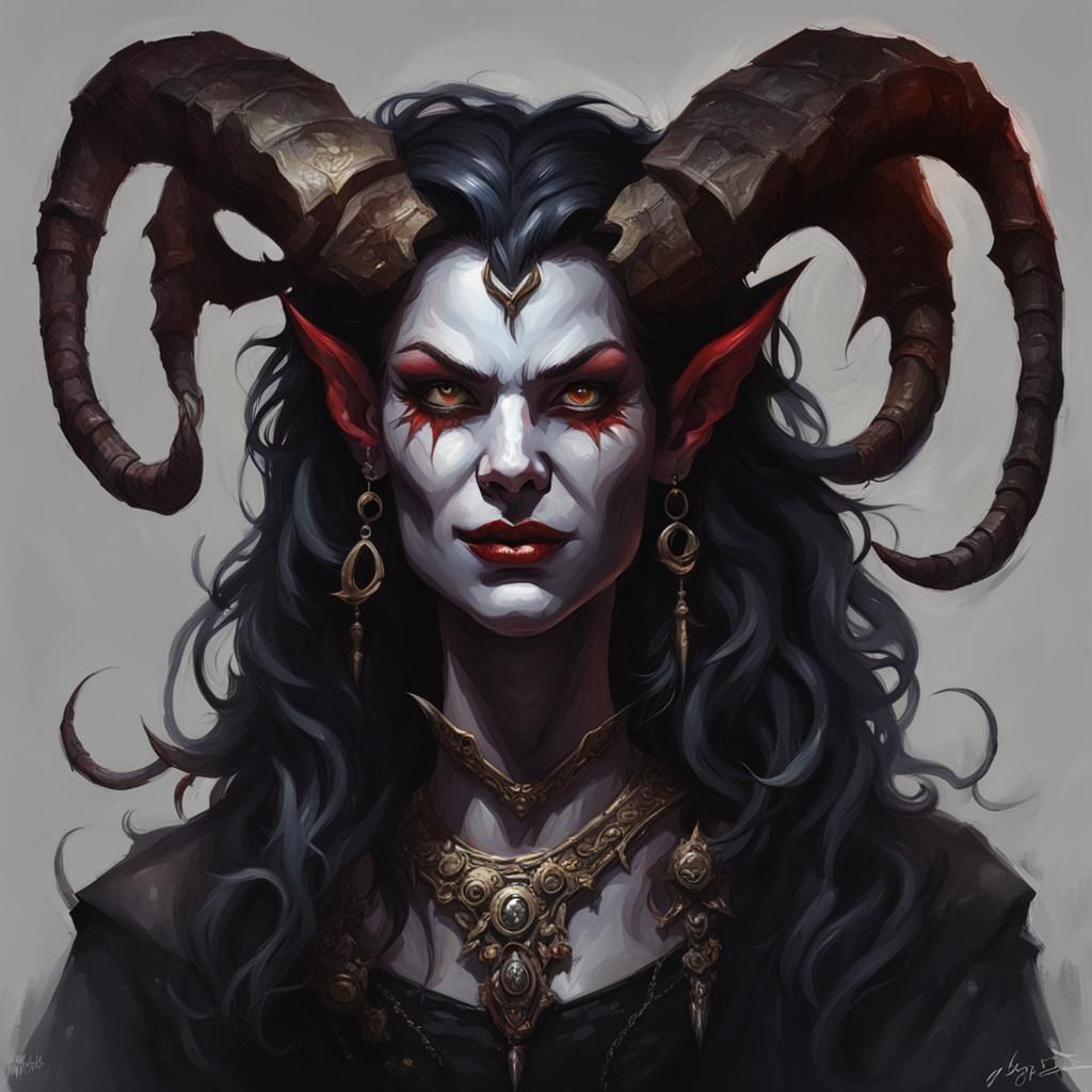 Portrait of a Female Demon with Horns