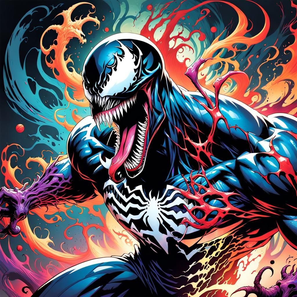 Venom_carnage es un personaje de marvel que esta formado por venas sangrientas, chorrea fluidos negros y esta encendido ...