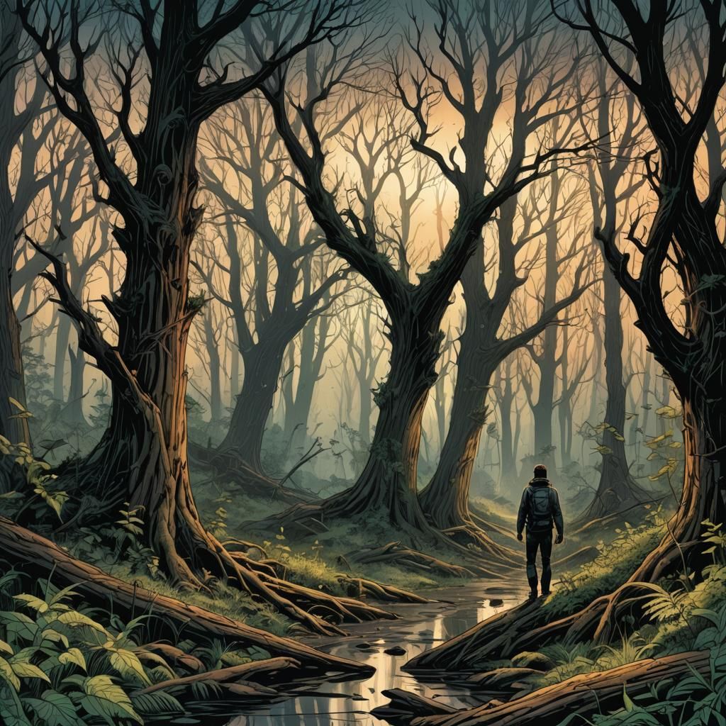 Twilight Forest in Comic Book Art Style