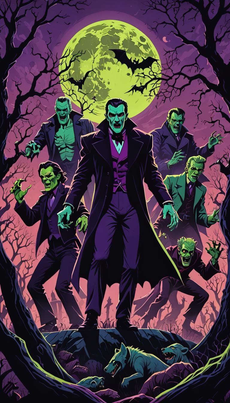 Retro Horror Movie Poster of Dancing Monsters