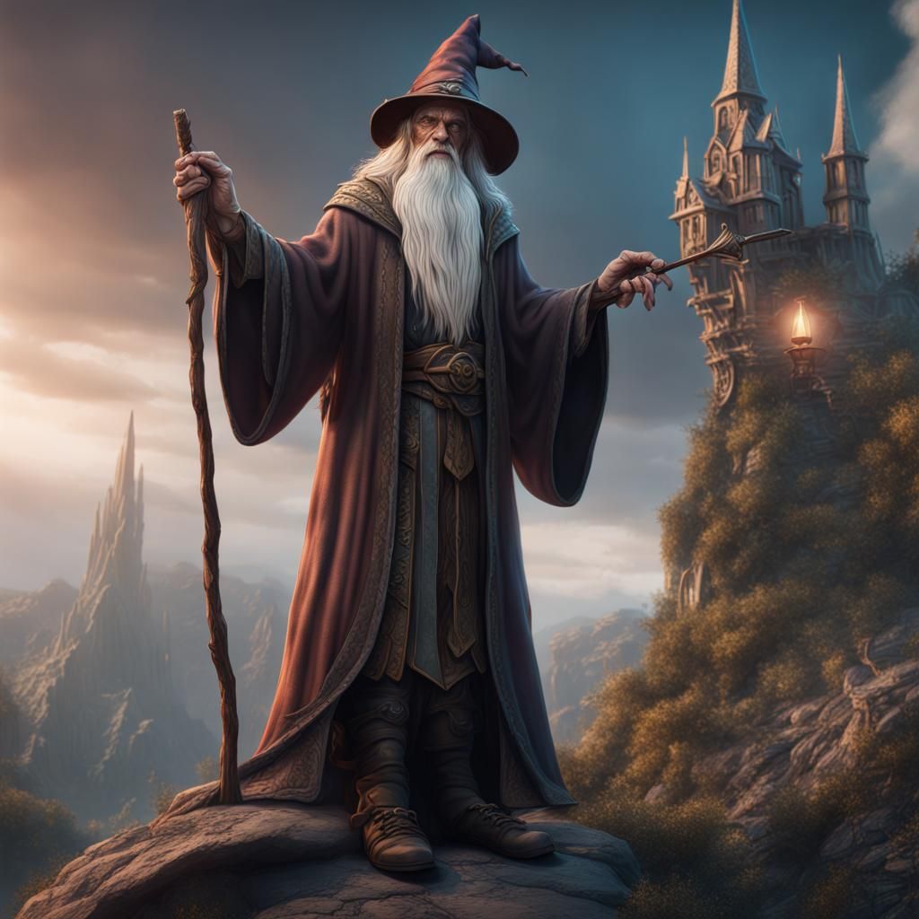Tired Old Wizard in Detailed Matte Painting Style