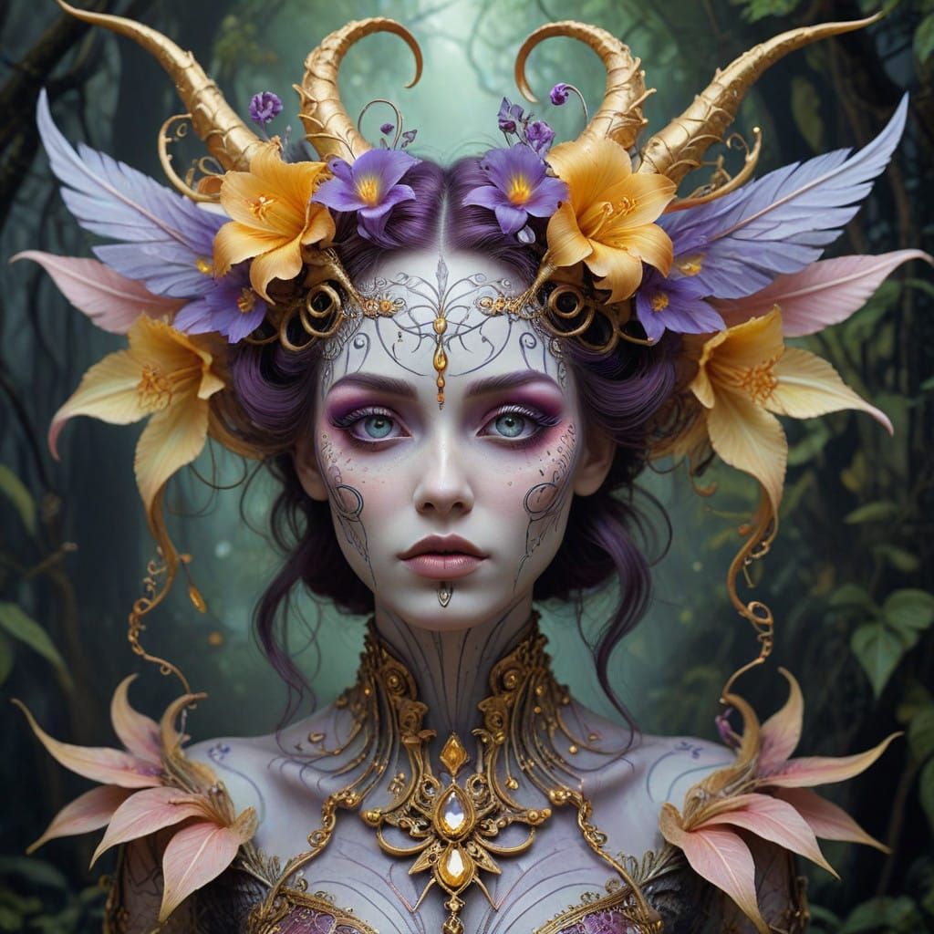Ethereal Fantasy Creature with Twisted Metal Horns and Vibra...