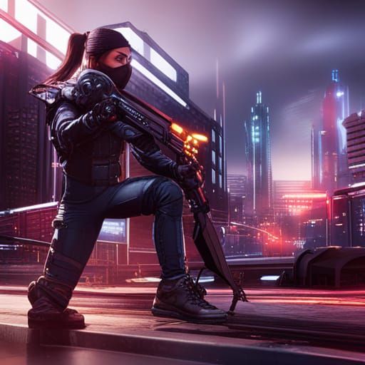 Cyberpunk Ninja in Detailed Matte Painting Style