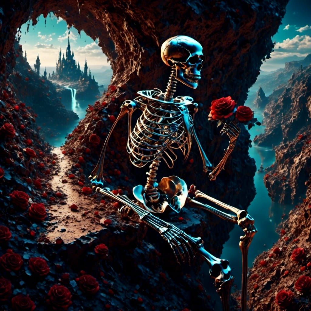 Skeleton, Rose, and Black Hole: Fantasy Art