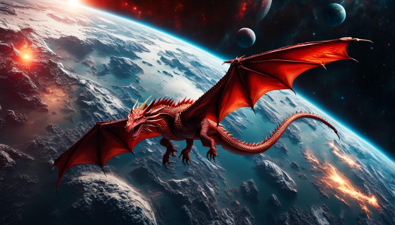Red Dragon Flies in Space Towards Earth