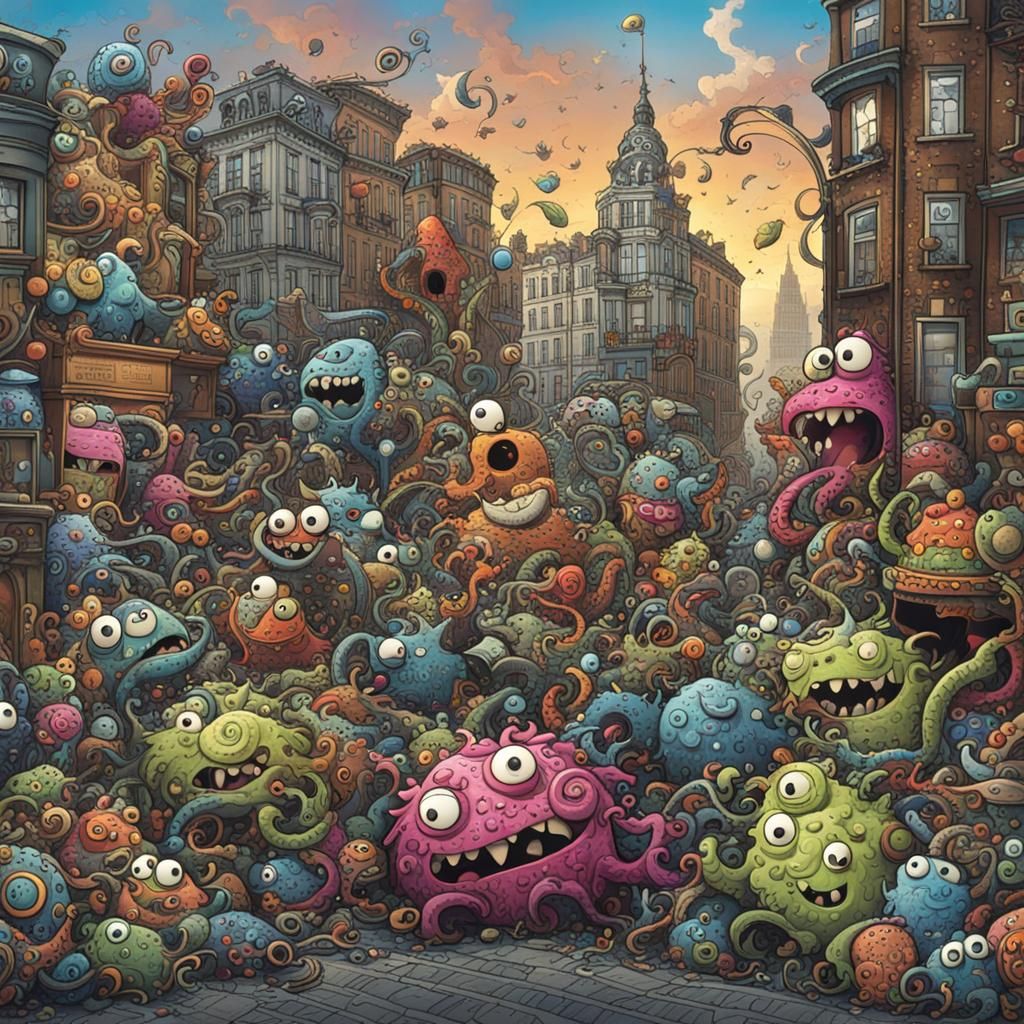 Doodle Monsters Cause Chaos in City Streets