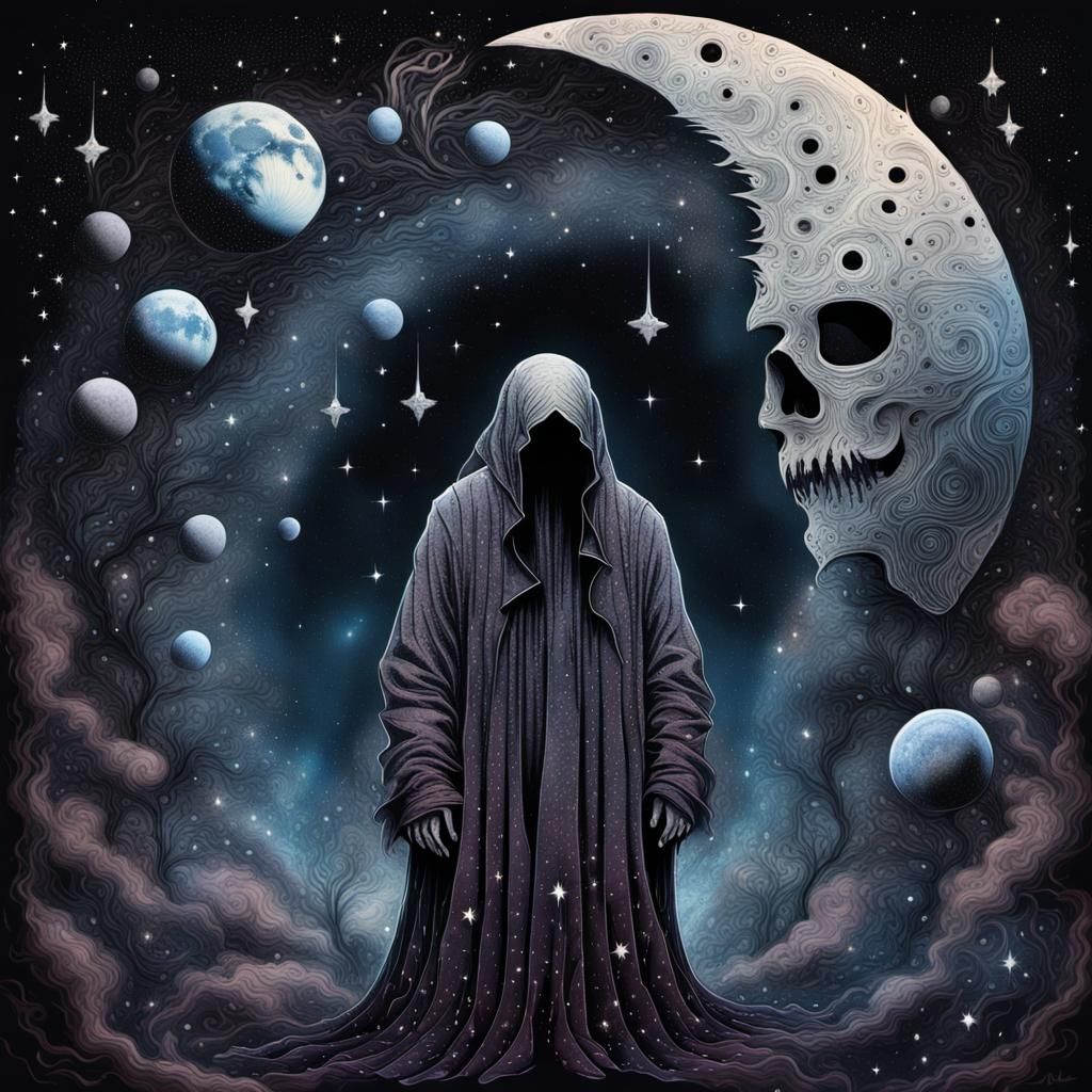 Gothic Ghost in Cosmic Starry Nightscape