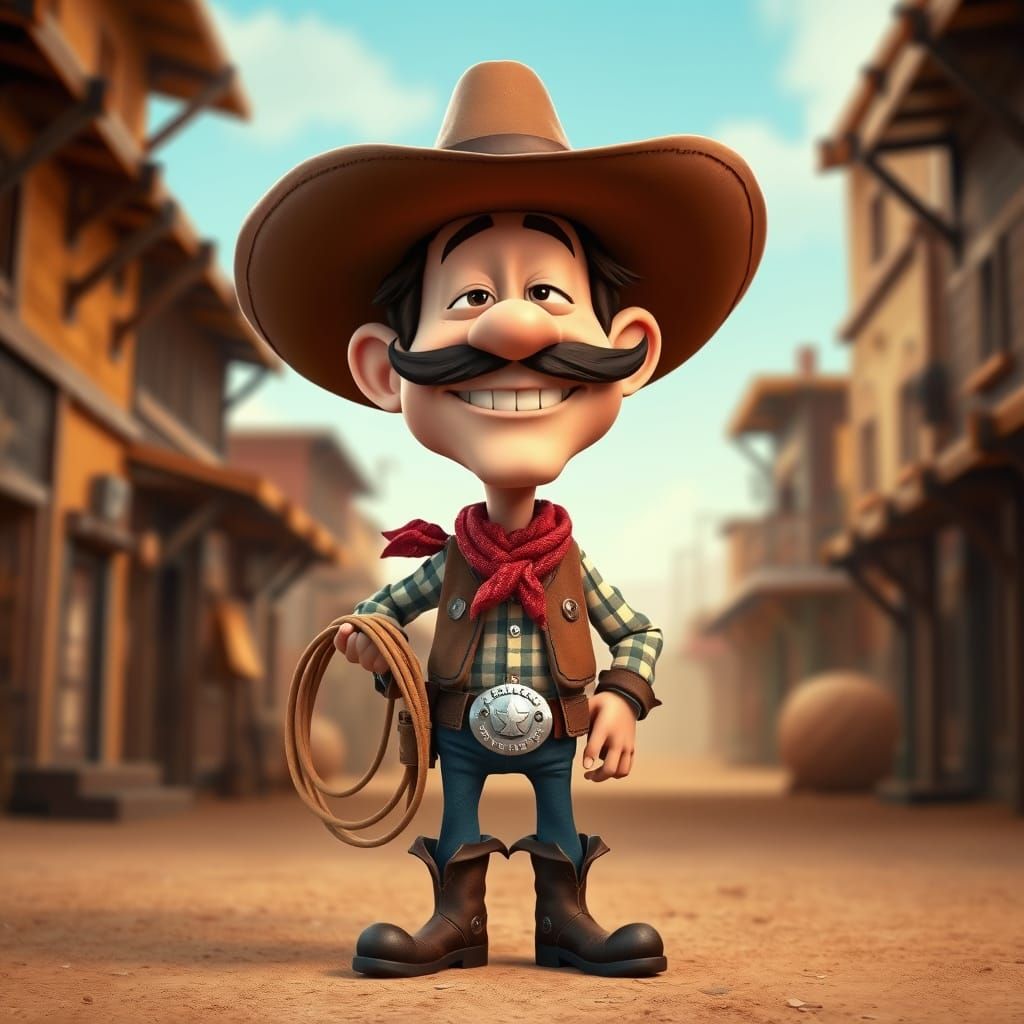 Pixar-Style 3D Cowboy in Wild West Town
