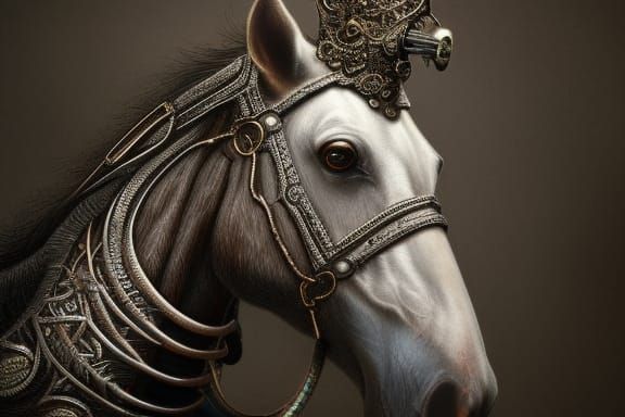 Steampunk Gothic Horse Portrait in Hyperdetailed Digital Art