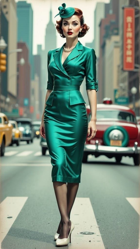 Natalia Dyer as 1950s Pin-Up in Silk Dress