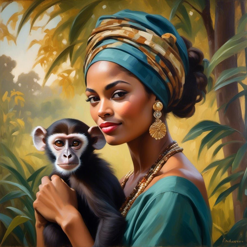 An oil painting of a beautiful African American woman