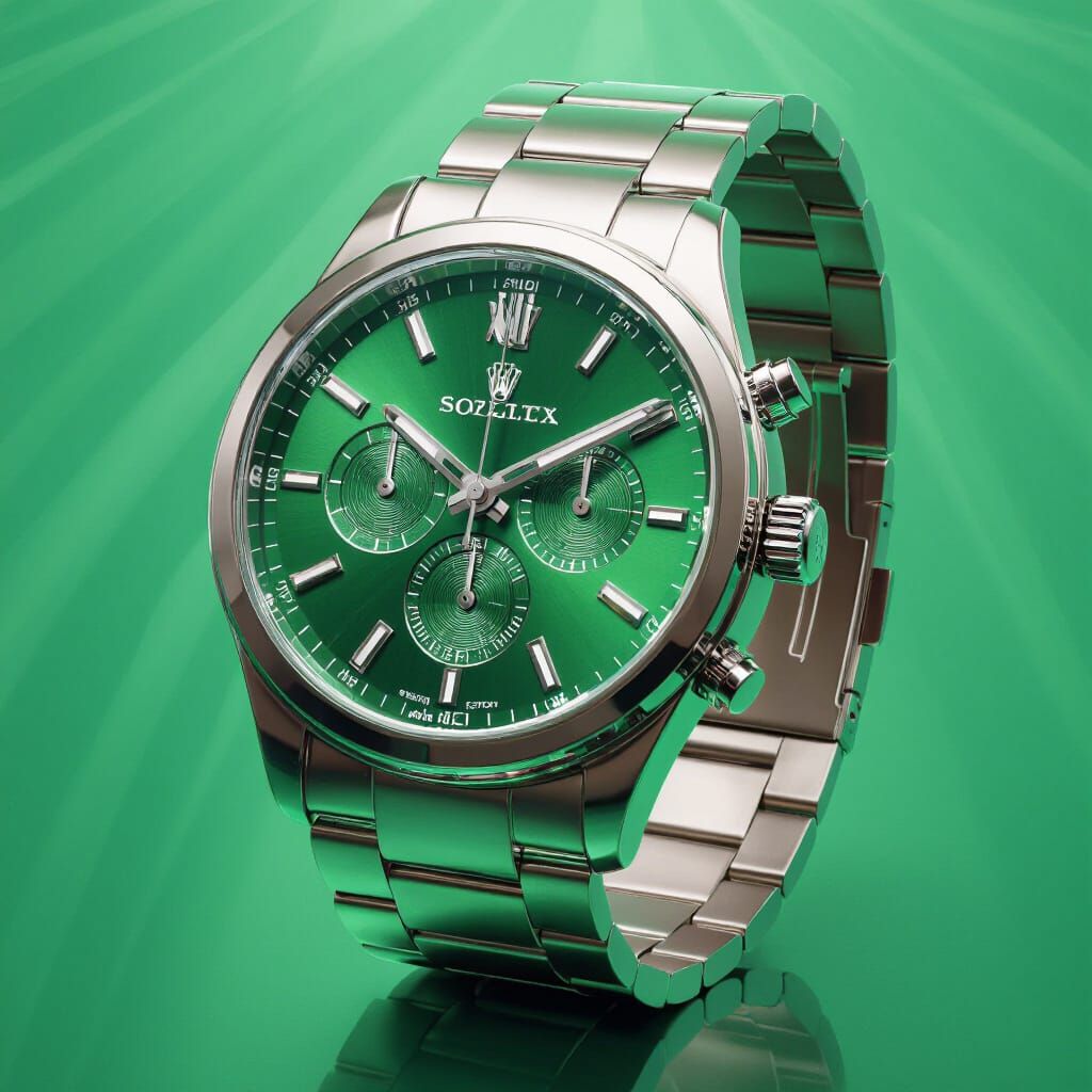Sleek Watch on Emerald Green Gradient Background