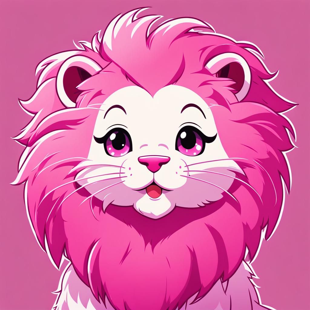 Pink Lion in Sanrio Anime Style