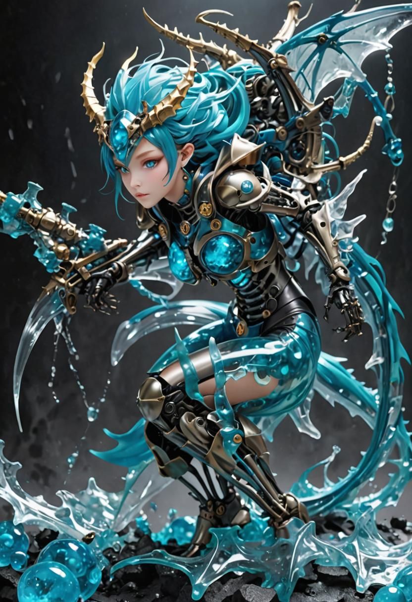 Chimera Girl with Slime Body and Metal Skeleton