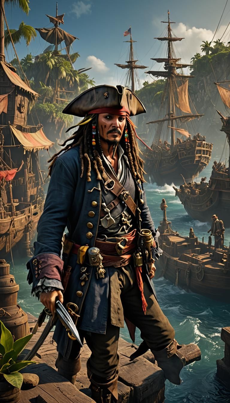 Detailed Matte Painting of Jack Sparrow