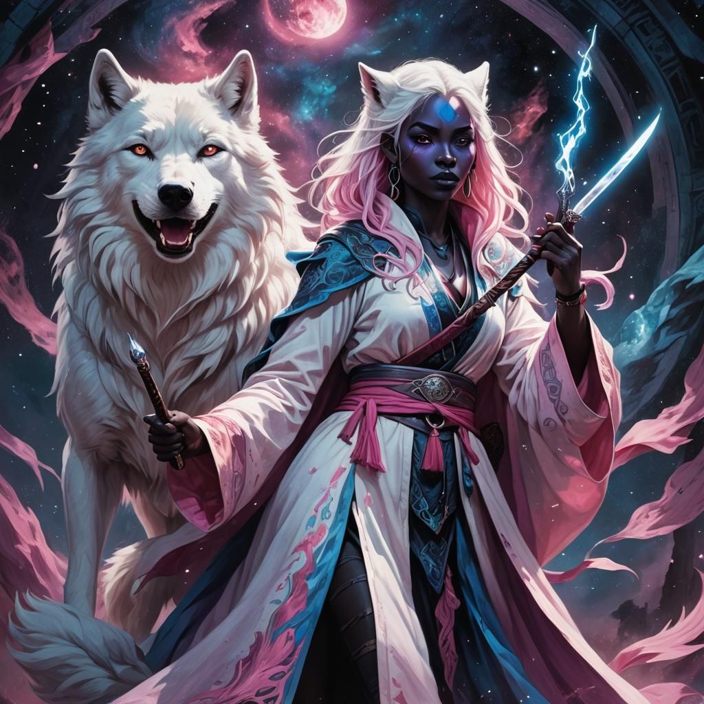 Drow Girl with Wolf in Fantasy Concept Art