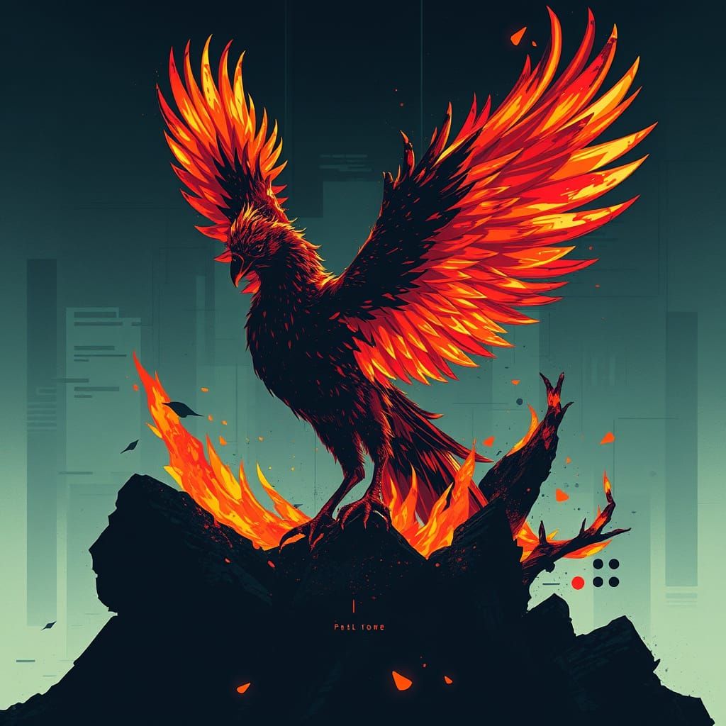 Ethereal Phoenix in Decay, a Melancholic Descent into Digita...