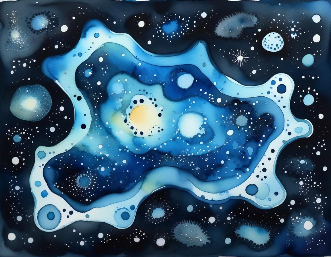 Starry Night Amoeba in Watercolor Style