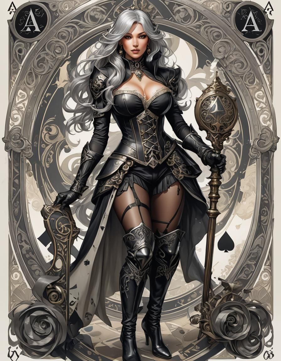 Ace of Spades Pinup in Art Nouveau Style
