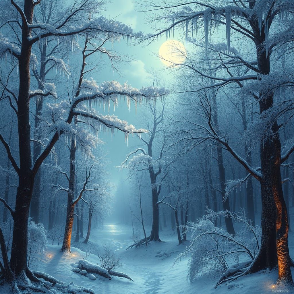 Mystical Winter Wonderland in Ethereal Glow