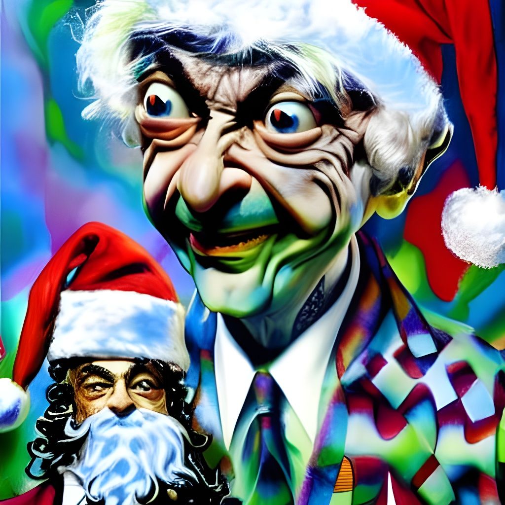 Psychedelic Mr. Bean Santa Hybrid in Impasto Style