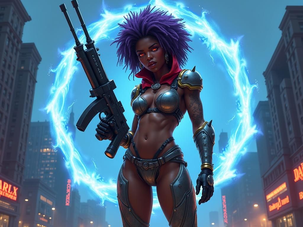 Steampunk Heroine with Laser Gun and Teddy Bear