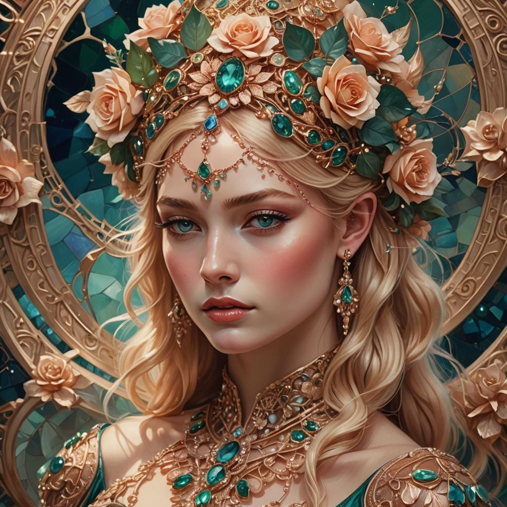 Fantasy Portrait of Woman in Rose Gold, Art Nouveau