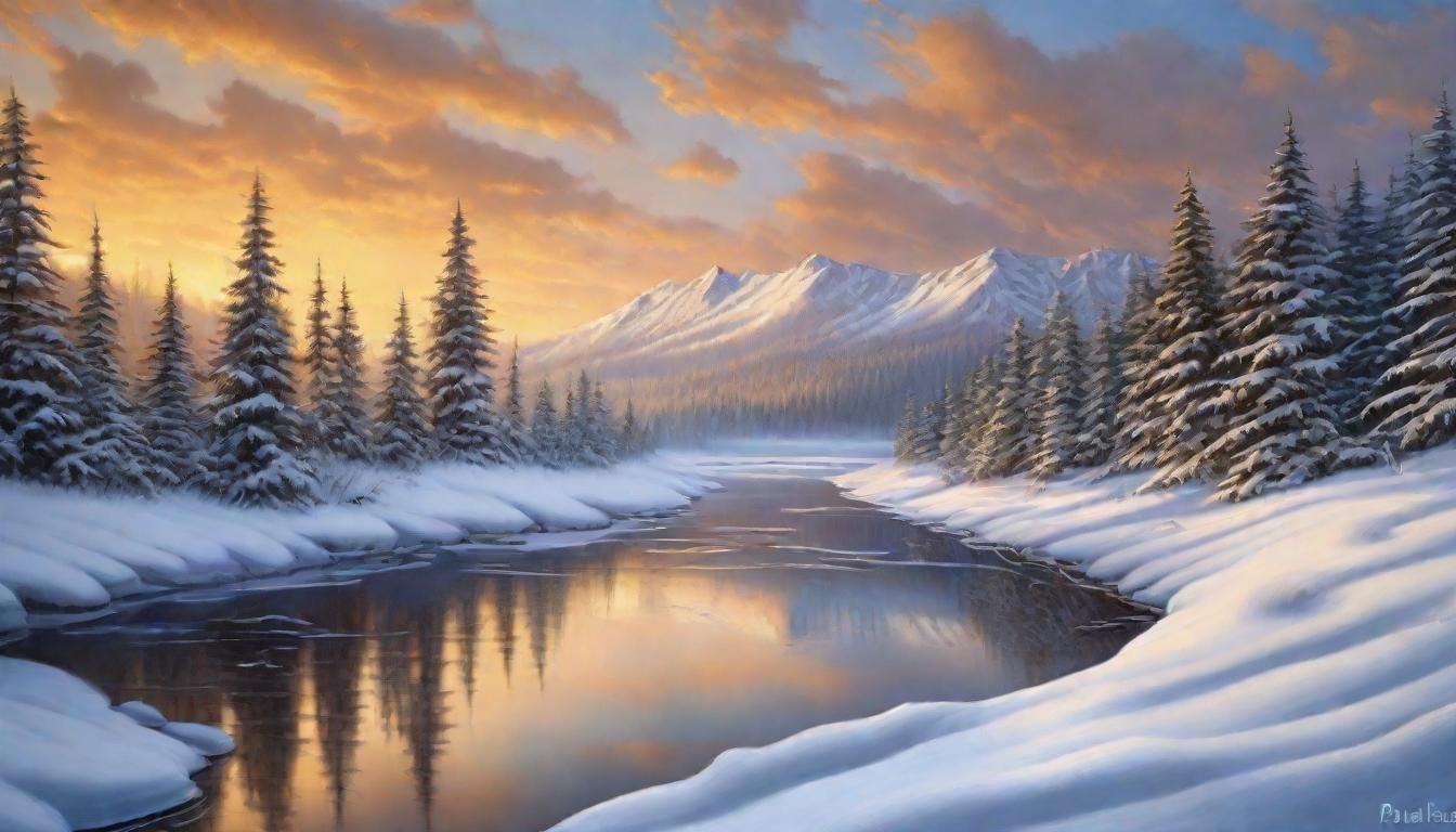 Serene Alpine Winter Forest in Golden Light