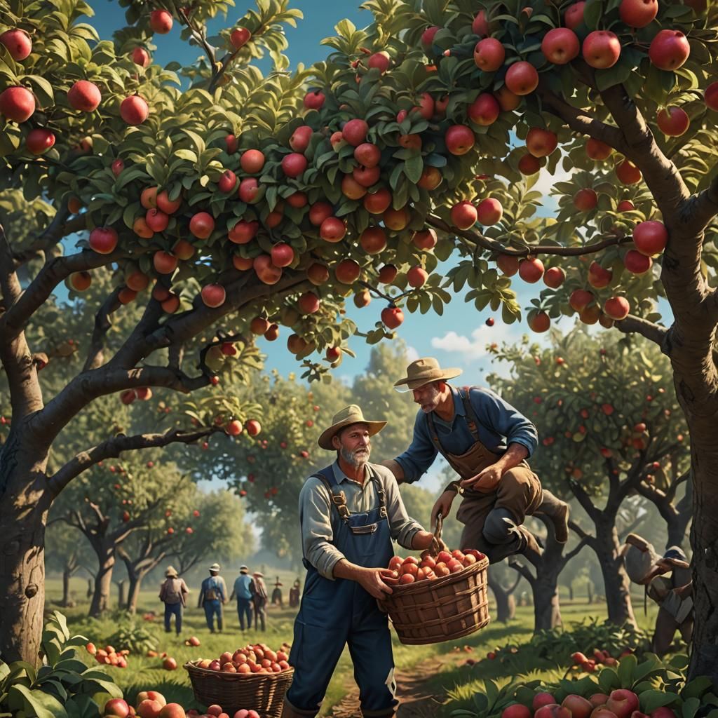 Farmer Picking Apples: Detailed Matte Painting